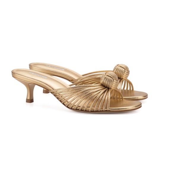 Larroude Shoes - Gold Wedding Guest Shoe Larroude Valerie Kitten Heel Slide Sandal